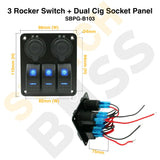 Sizing Guide 3 Rocker Switch + Dual Cig Socket Panel