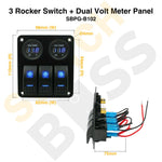 Sizing Guide 3 Rocker Switch + Dual Volt Meter Panel