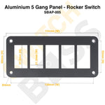 Sizing Guide Aluminium 5 Gang Panel - Rocker Switch