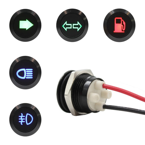 12mm Etched Dash Indicator LED - Black Aluminium